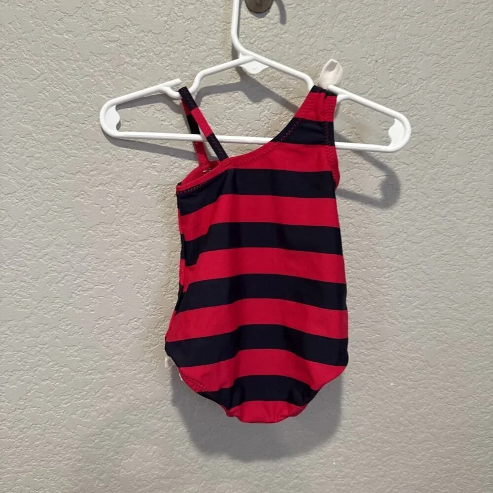 Oshkosh Infant Girls One Piece Bathing Suit Size 9M Pink Blue Striped Ruffles